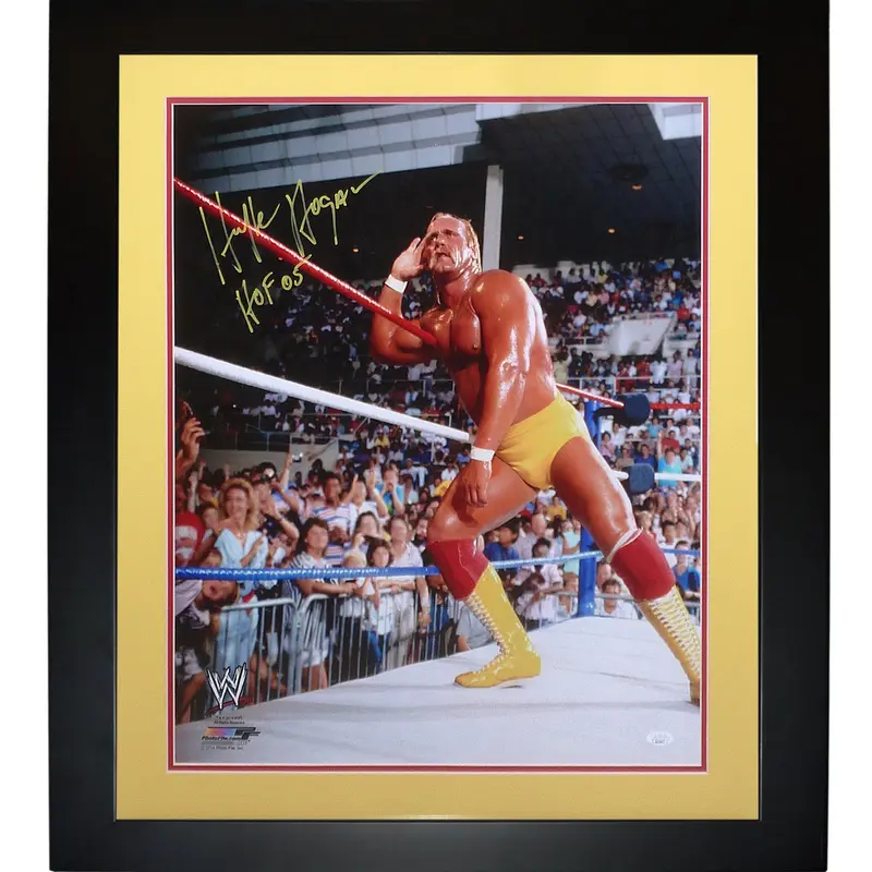 Hulk Hogan Autographed WWE Wrestling Deluxe Framed 20x24 Classic Photo w/ "HOF" - JSA