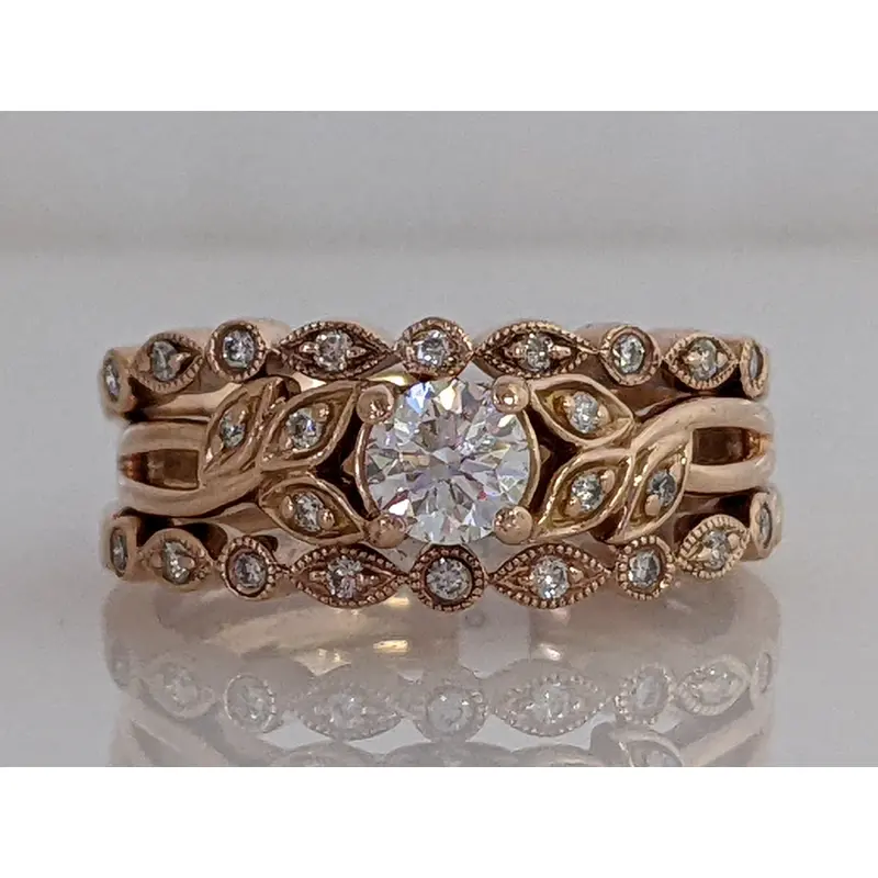14K ROSE GOLD VS1 H DIAMOND ROUND (25) 3-RING ESTATE SET 6.0 GRAMS