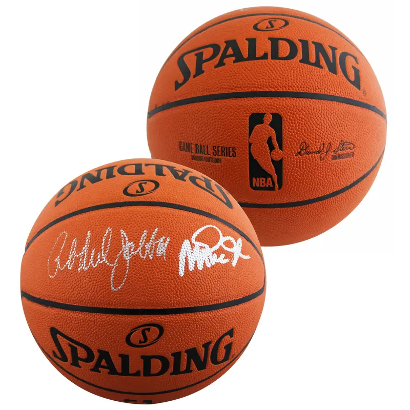 Kareem Abdul-Jabbar & Magic Johnson Signed Spalding Basketball BAS #3W027529