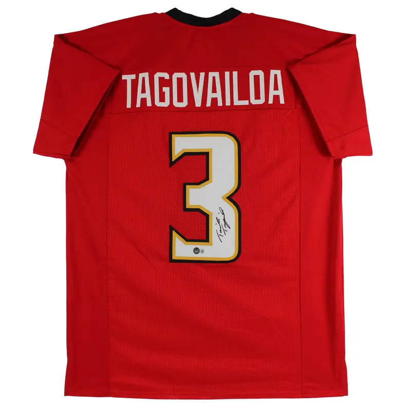 Maryland Taulia Tagovailoa Authentic Signed Red Pro Style Jersey BAS Witnessed