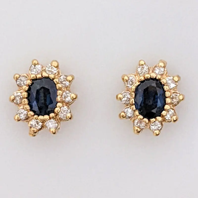 14K SAPPHIRE OVAL 4X5 (2) WITH .35 DIAMOND TOTAL WEIGHT (20) ESTATE EARRINGS 2.7 GRAMS