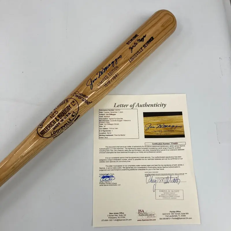 Joe Dimaggio Signed Louisville Slugger Game Model Baseball Bat JSA COA