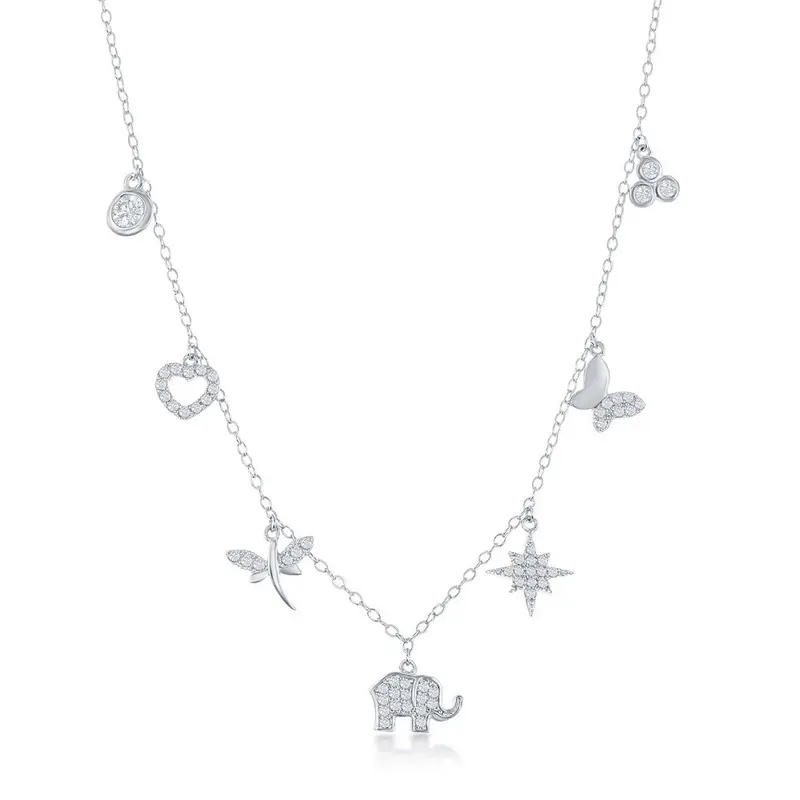 Sterling Silver, Heart, Dragonfly, Elephant, Star, Butterfly & Cluster Necklace