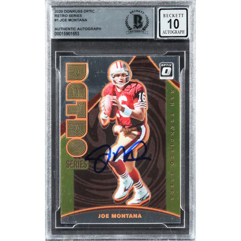49ers Joe Montana Signed 2020 Donruss Optic Retro #1 Card Auto 10! BAS Slabbed