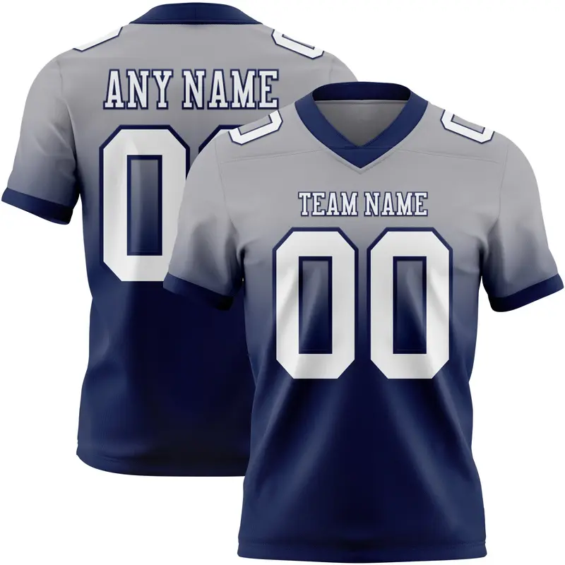 Custom Gray White-Navy Mesh Authentic Fade Fashion Football Jersey