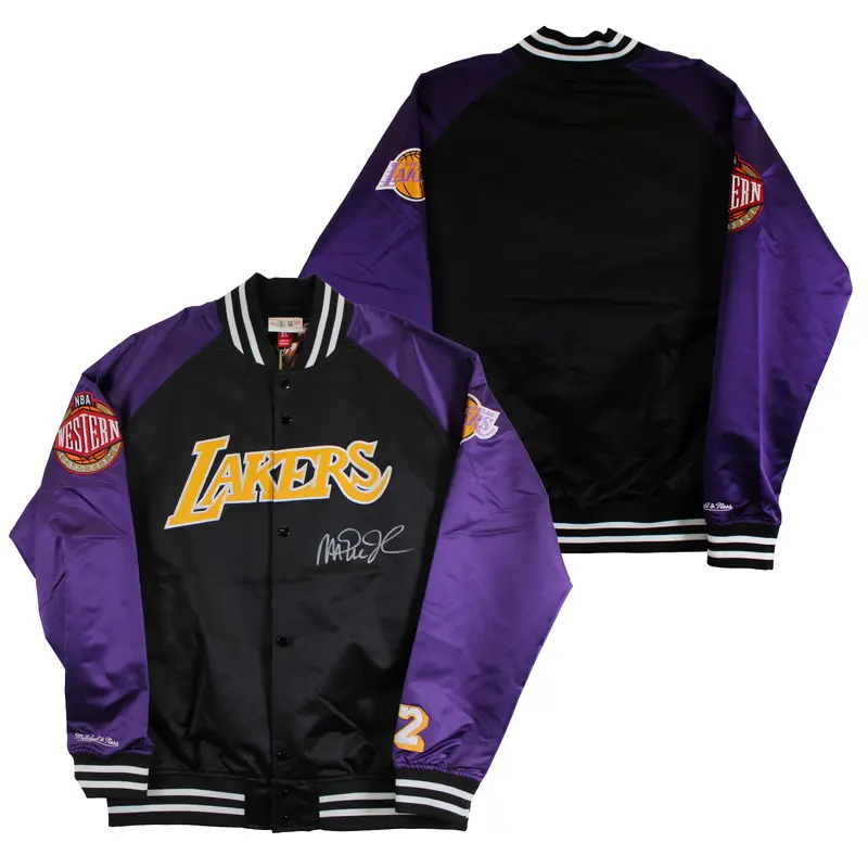 Lakers Magic Johnson Signed Black M&N Warm Up Jacket w/ Patches BAS Witnessed 2