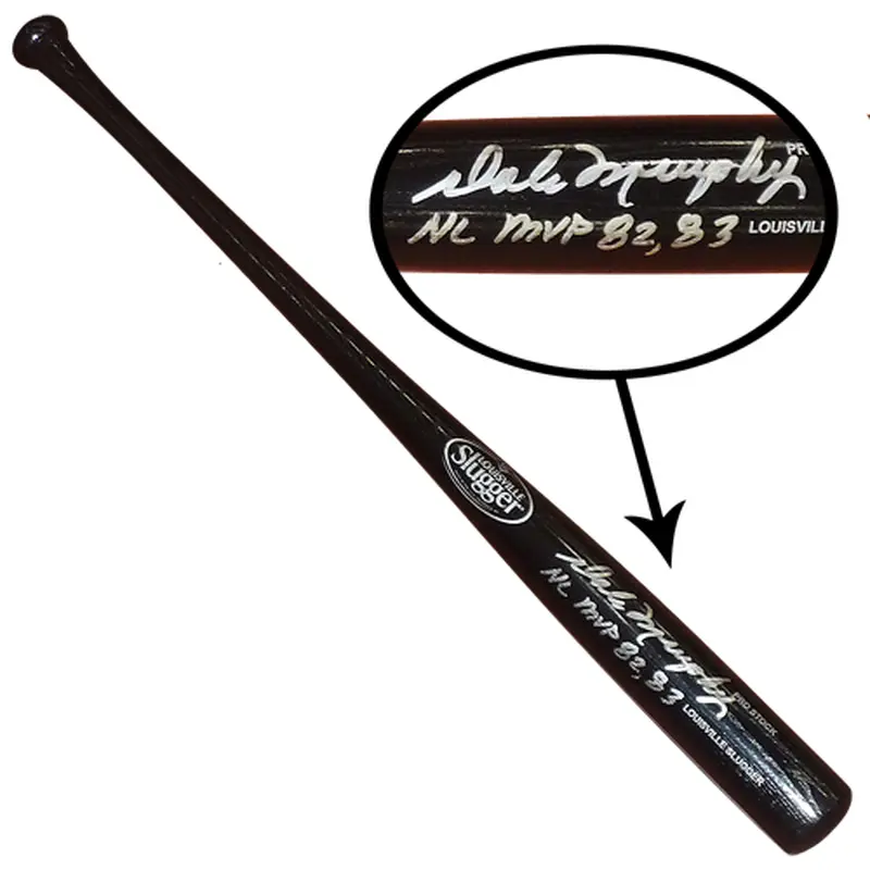Dale Murphy Autographed Louisville Slugger Black Baseball Bat w/ NL MVP 82,83 - JSA