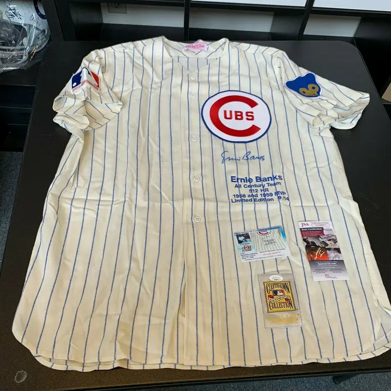 Beautiful Ernie Banks All Century Team Signed Chicago Cubs Jersey With JSA COA