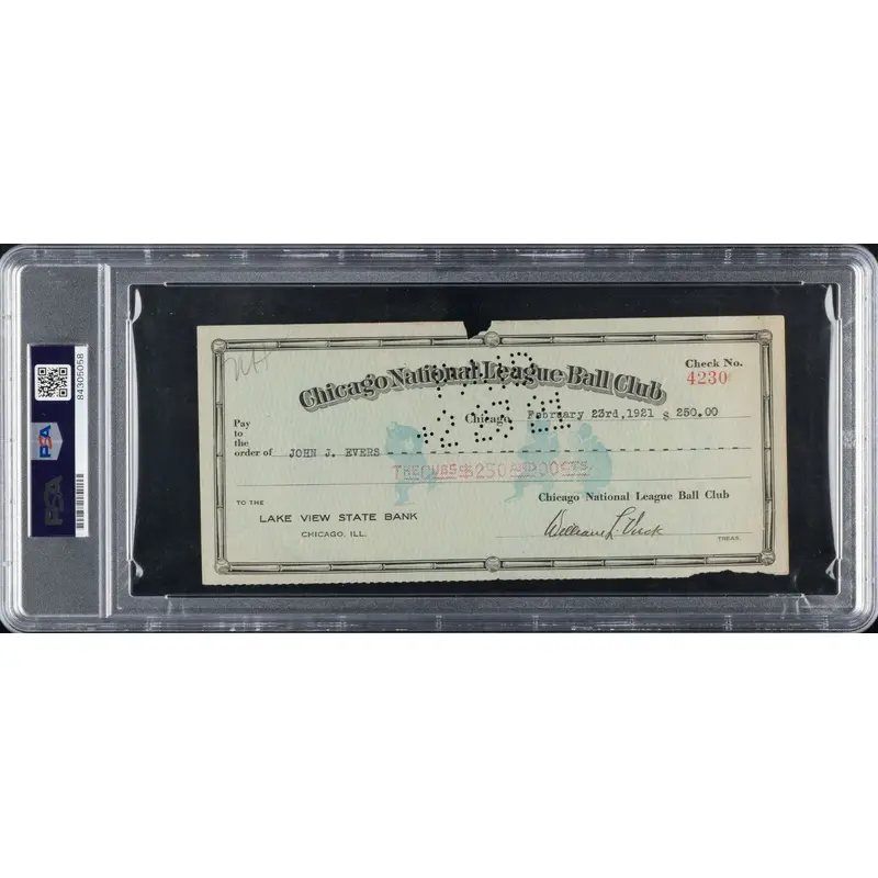 Johnny Evers Signed 1921 Chicago Cubs Payroll Check PSA DNA RARE