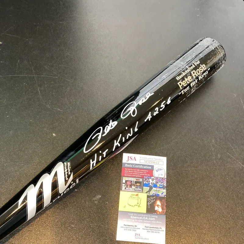 Pete Rose Hit King Signed Heavily Inscribed STAT Game Model Baseball Bat JSA COA