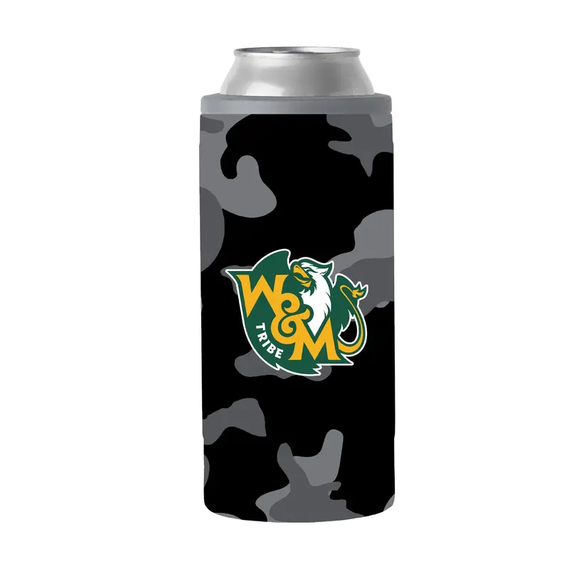 William & Mary Black Camo 12oz Slim Can Coolie