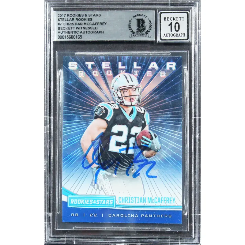 49ers Christian McCaffrey Signed 2017 Rookies & Stars #7 Card Auto 10! BAS Slab