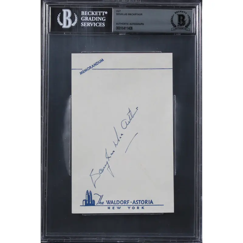 Douglas MacArthur Authentic Signed 3.75x6 Cut Signature BAS Slabbed