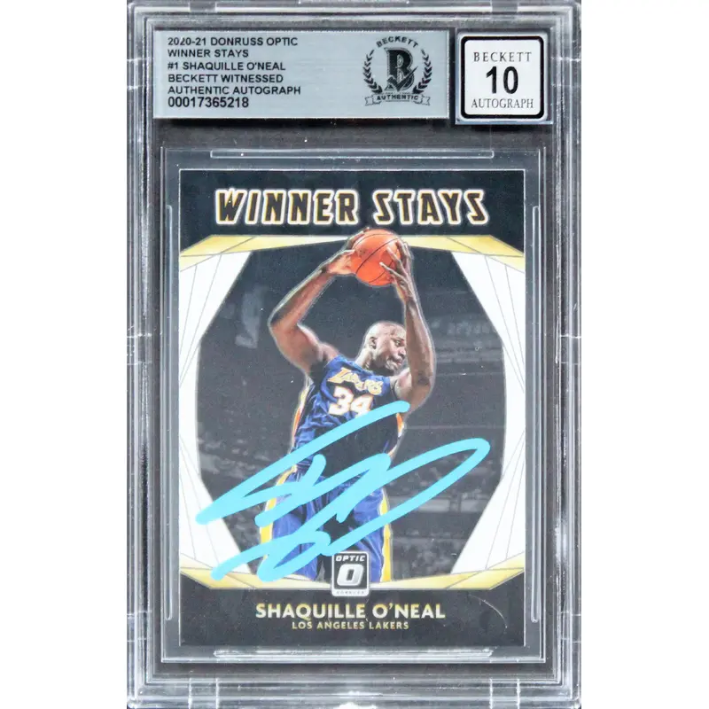 Shaquille O'Neal Signed 2020 Donruss Optic Winner Stays #1 Card Auto 10 BAS Slab