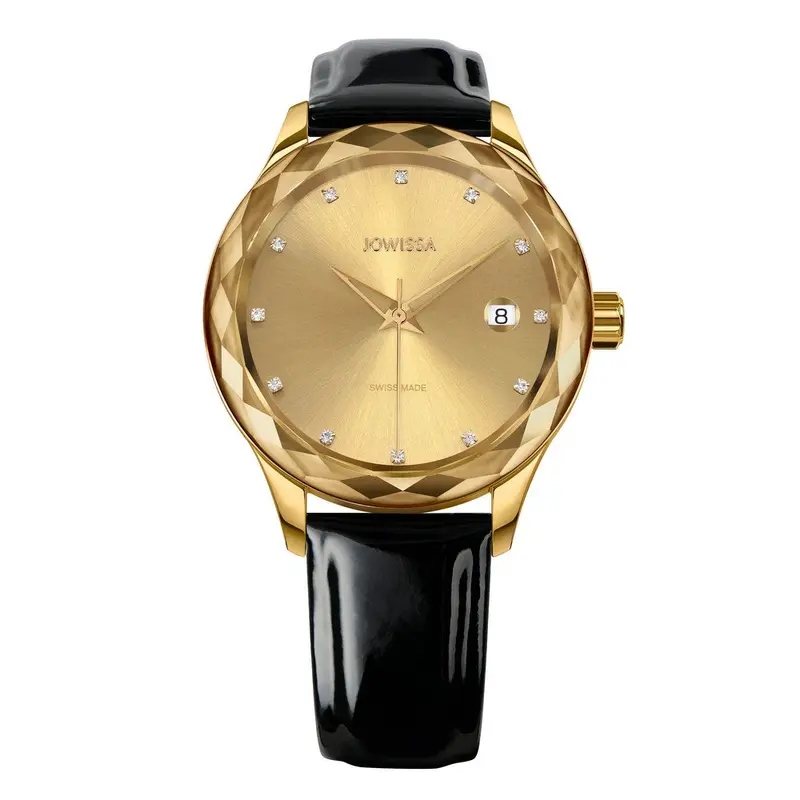 TIRO, Brilliant-Cut, Swiss Quartz Watch, 15mm Black Band - Gold Dial