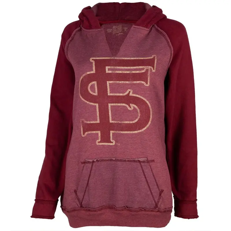 Florida State Seminoles - Distressed Giant FS Logo Juniors Slit-Neck Hoodie