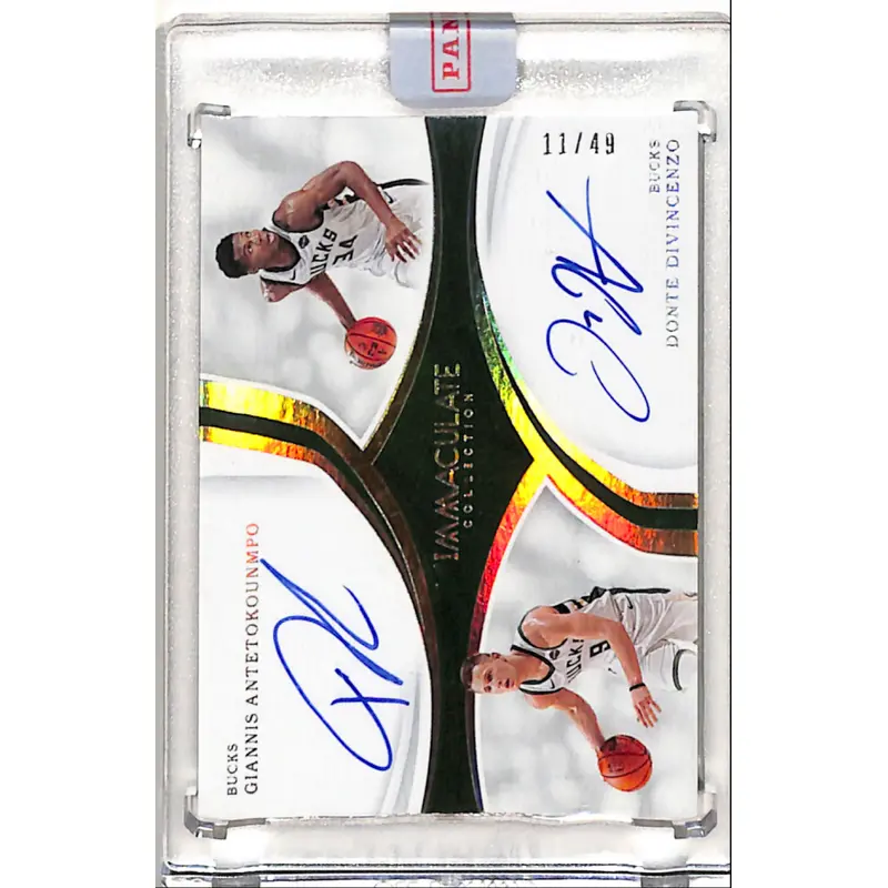 Giannis Antetokounmpo + Donte DiVincenzo 2018 Panini Immaculate Dual Auto #11/49