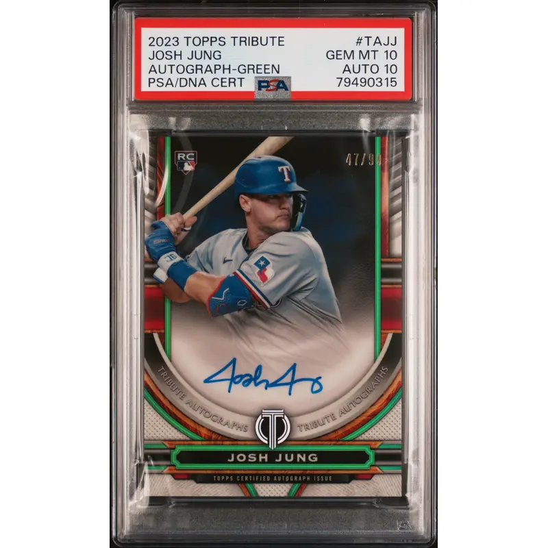 Josh Jung 2023 TOpps Tribute Green Autograph #47/99 PSA 10 Auto 10