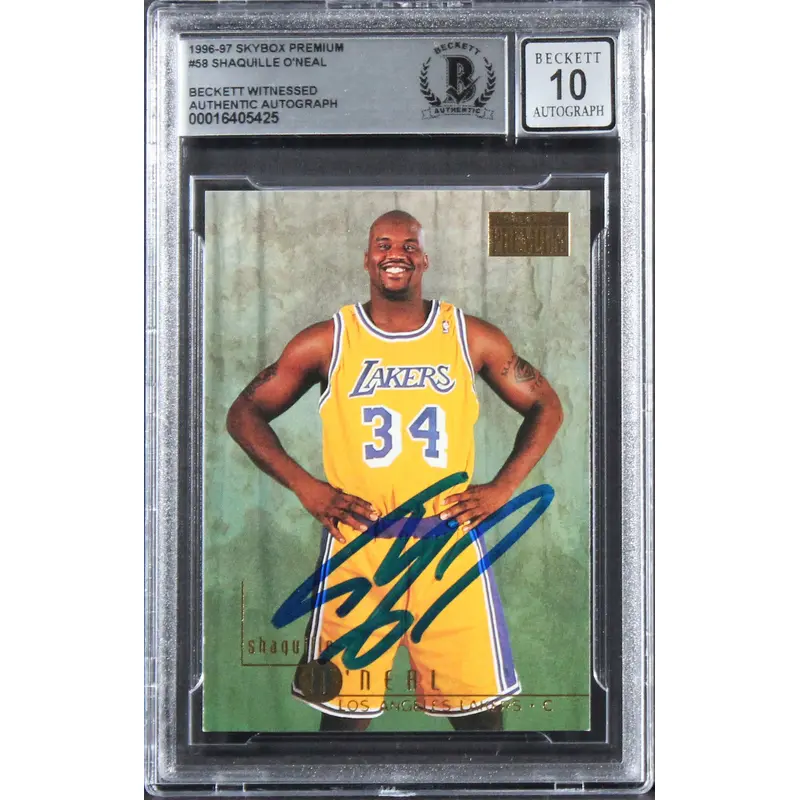 Lakers Shaquille O'Neal Signed 1996 Skybox Premium #58 Card Auto 10! BAS Slabbed