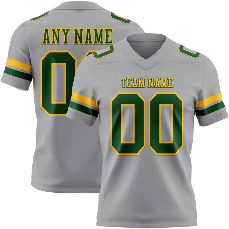 Custom Gray Green-Gold Mesh Authentic Football Jersey