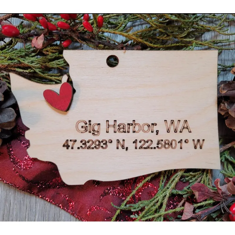 Gig Harbor Washington Wood coordinate  Ornament