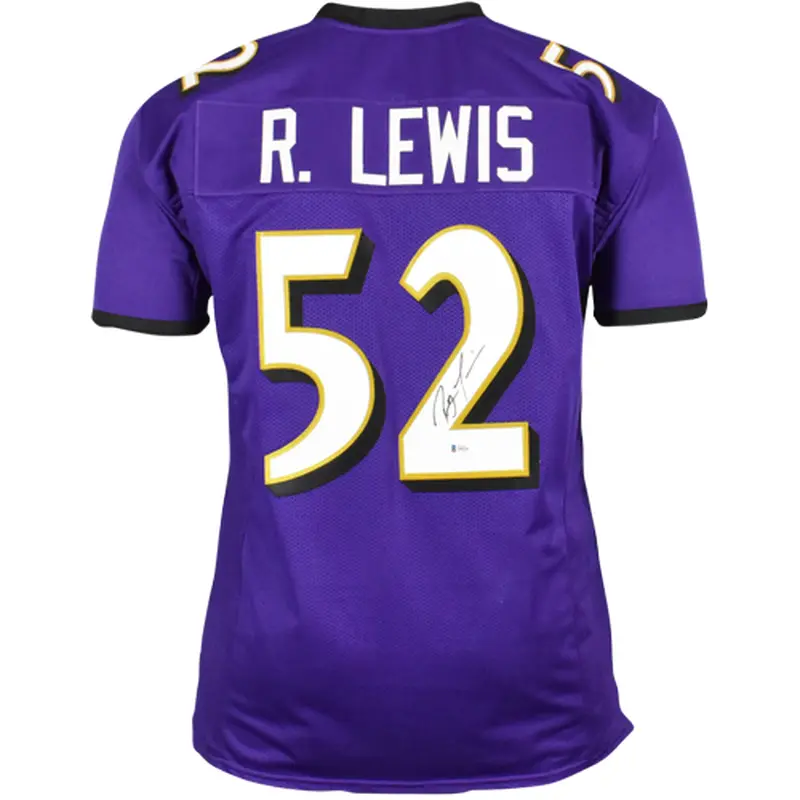 Ray Lewis Autographed Baltimore Ravens (Purple #52) Custom Jersey - Beckett