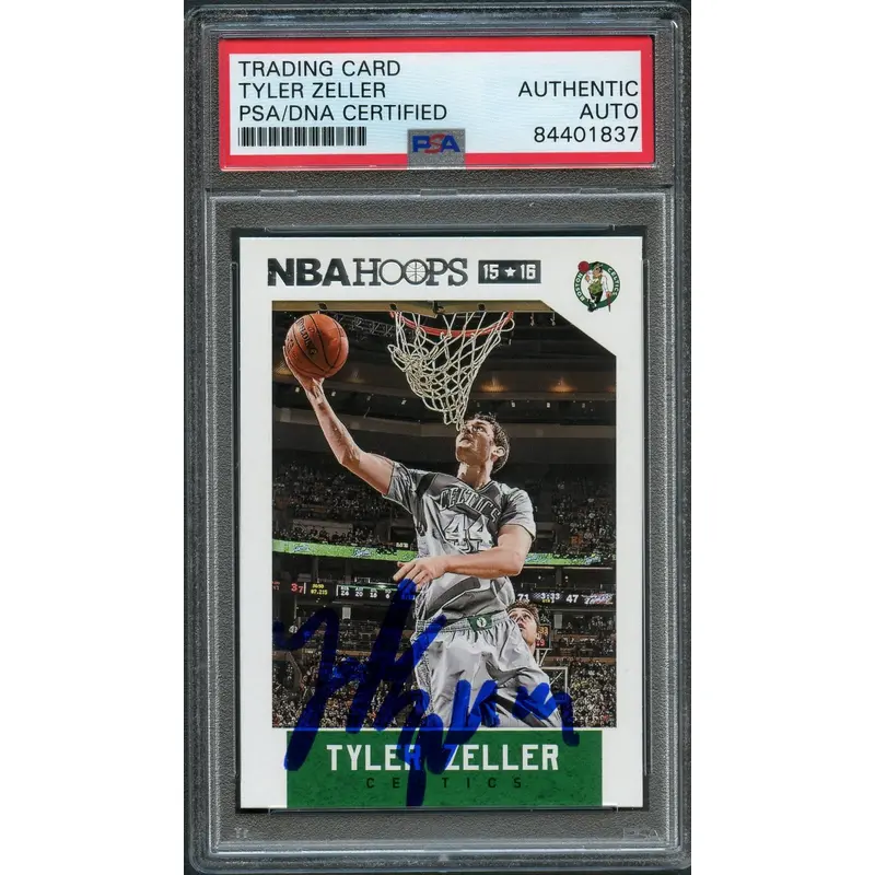 2015-16 NBA Hoops #180 Tyler Zeller Signed Card AUTO PSA Slabbed Celtics