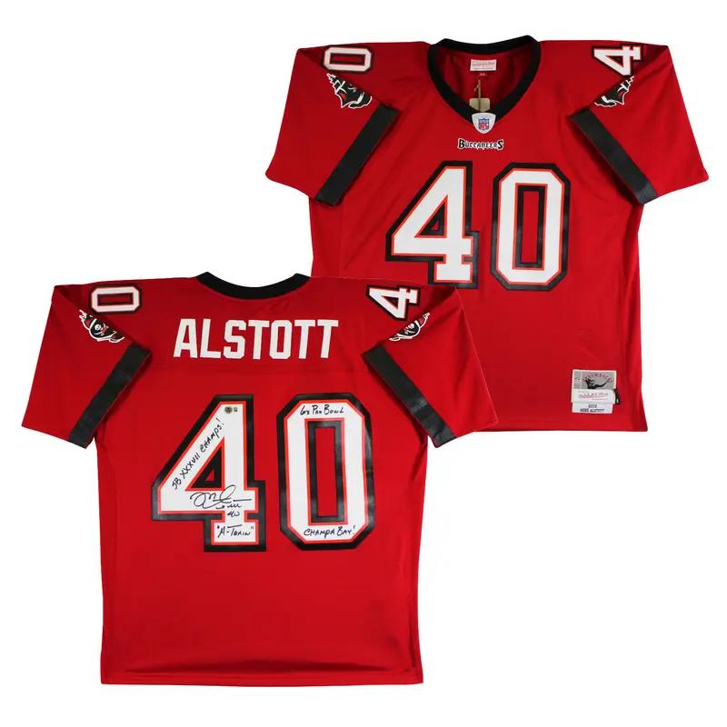 Buccaneers Mike Alstott "4x Insc" Authentic Signed Red M&N TB Jersey BAS Witness