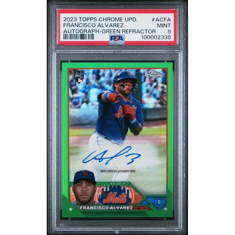 Francisco Alvarez 2023 Topps Chrome Update Green Refractor Auto #49/99 PSA 9 Mint