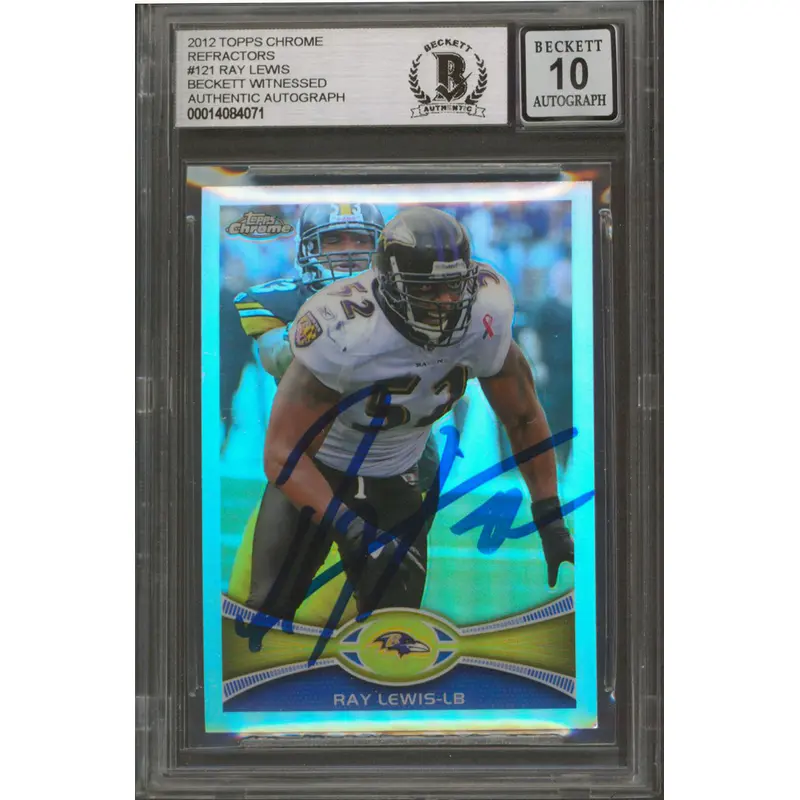 Ravens Ray Lewis Signed 2012 Topps Chrome Refractors #121 Card Auto 10! BAS Slab