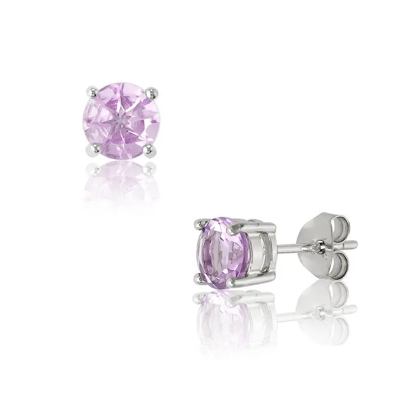 Sterling Silver 6mm Round Amethyst Gem Studs