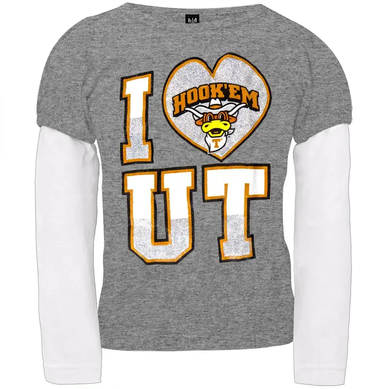 Texas Longhorns - Glitter Hearts Girls Juvy 2fer Long Sleeve T-Shirt