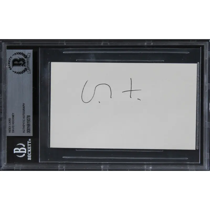 David Hockney Something's Gotta Give Authentic Signed 3x5 Index Card BAS Slabbed
