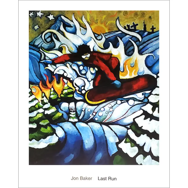 Snowboarding "Last Run" by Jon Baker Poster Print - Surfing Artists Int'l