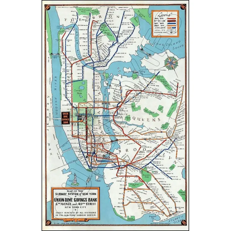1940 New York Subway Map Poster 11X17 - 2550