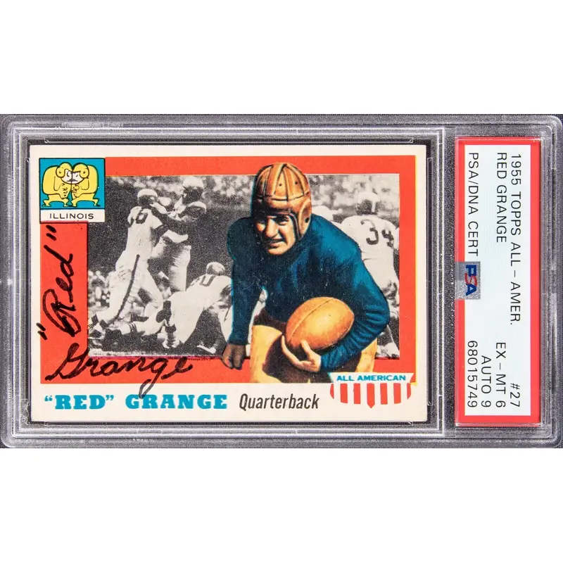1955 Topps All-American Red Grange #27 Signed Football Card PSA 6 Auto 9 POP 2