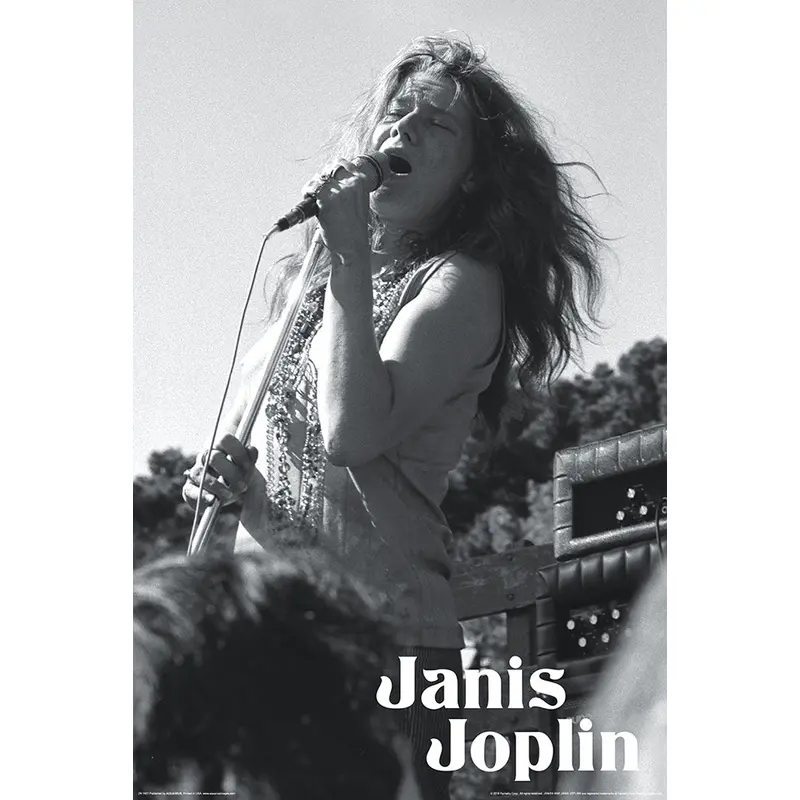 Janis Joplin "Live '68" Classic Black-and-White Rock Music Poster - Aquarius Images