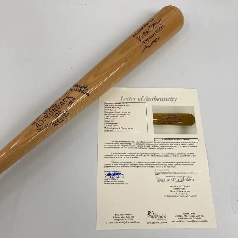 Willie Mays Signed Adirondack Game Model Baseball Bat JSA COA