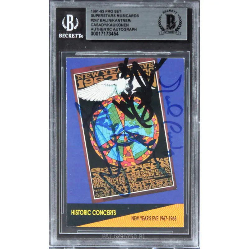 Balin, Kantner, +2 Signed 1991 Pro Set Superstars Musicards #247 Card BAS Slab