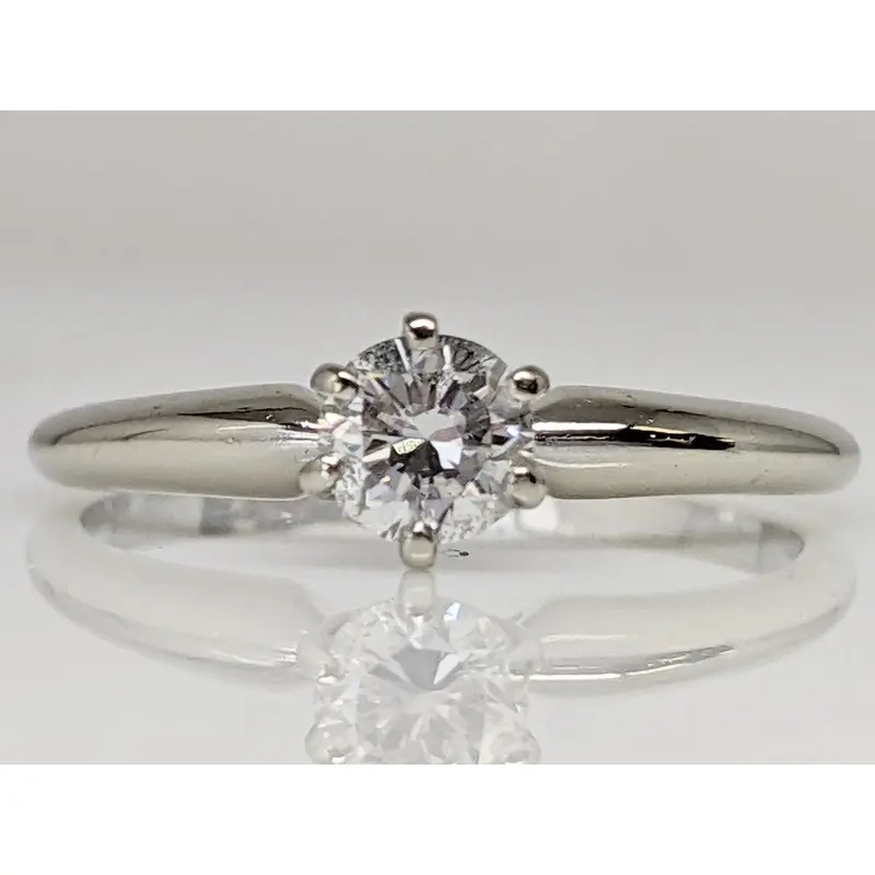 14K WHITE .31 CARAT TOTAL SI2 H DIAMOND ROUND ESTATE SOLITAIRE RING 1.6 GRAMS