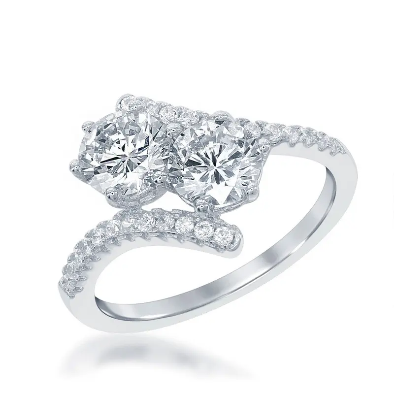 Sterling Silver, Two-Stone Overlapping, Round CZ Ring