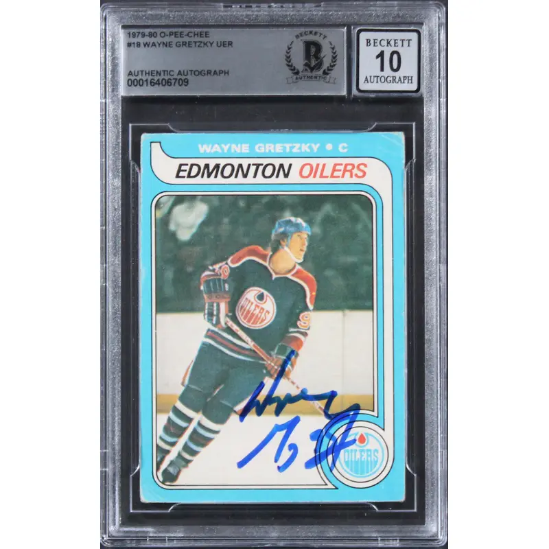 Oilers Wayne Gretzky Signed 1979 O-Pee-Chee #18 Rookie Card Auto 10! BAS Slabbed
