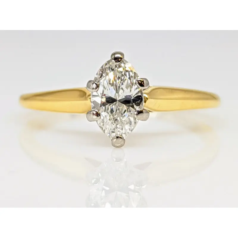 14K .51 CARAT TOTAL SI2 G DIAMOND MARQUISE CUT SOLITAIRE ESTATE RING 2.1 GRAMS