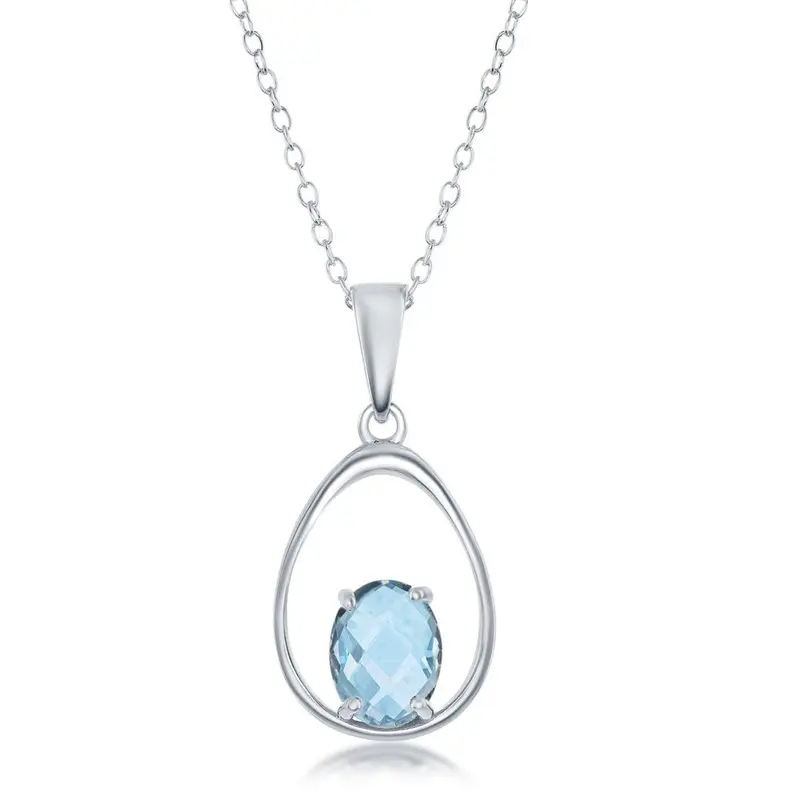 Sterling Silver, Pear-Shaped, Four-Prong Gem Necklace - Blue Topaz