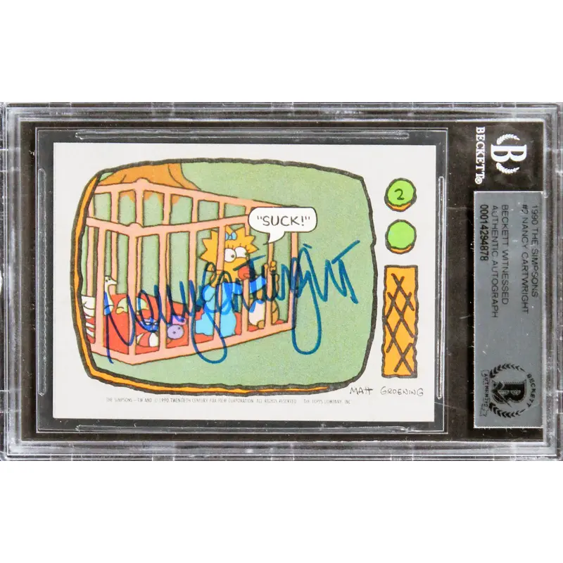Nancy Cartwright Authentic Signed 1990 The Simpsons Stickers #2 Card BAS Slabbed