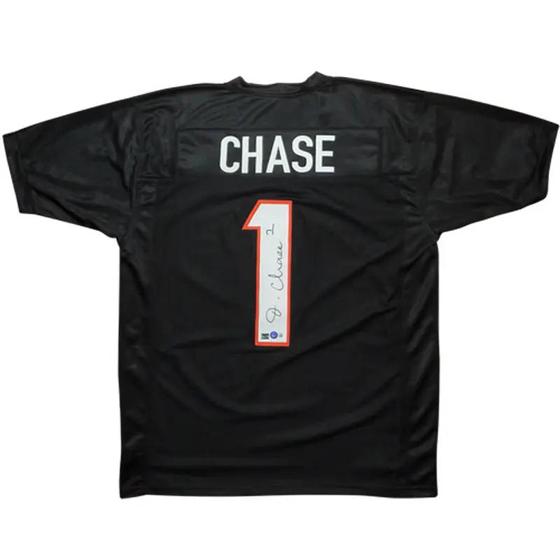 Ja'Marr Chase Autographed Cincinnati (Black #1) Custom Jersey - Beckett