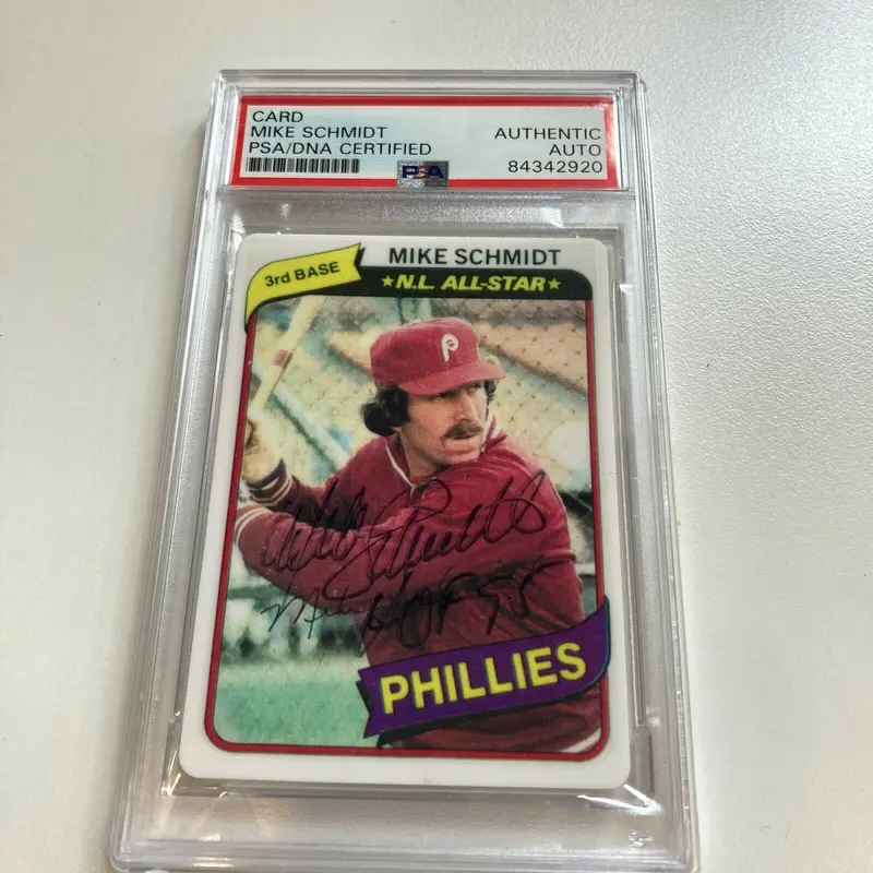 1980 Topps Mike Schmidt "HOF 1995" Signed Porcelain Baseball Card PSA DNA