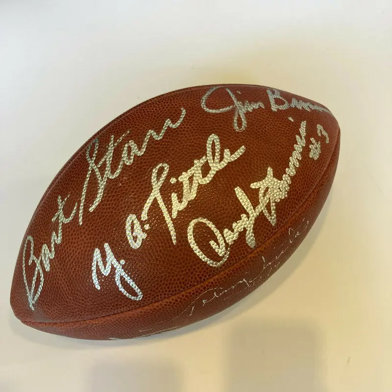 Bart Starr Jim Brown Johnny Unitas NFL HOF Legends Signed Football JSA COA