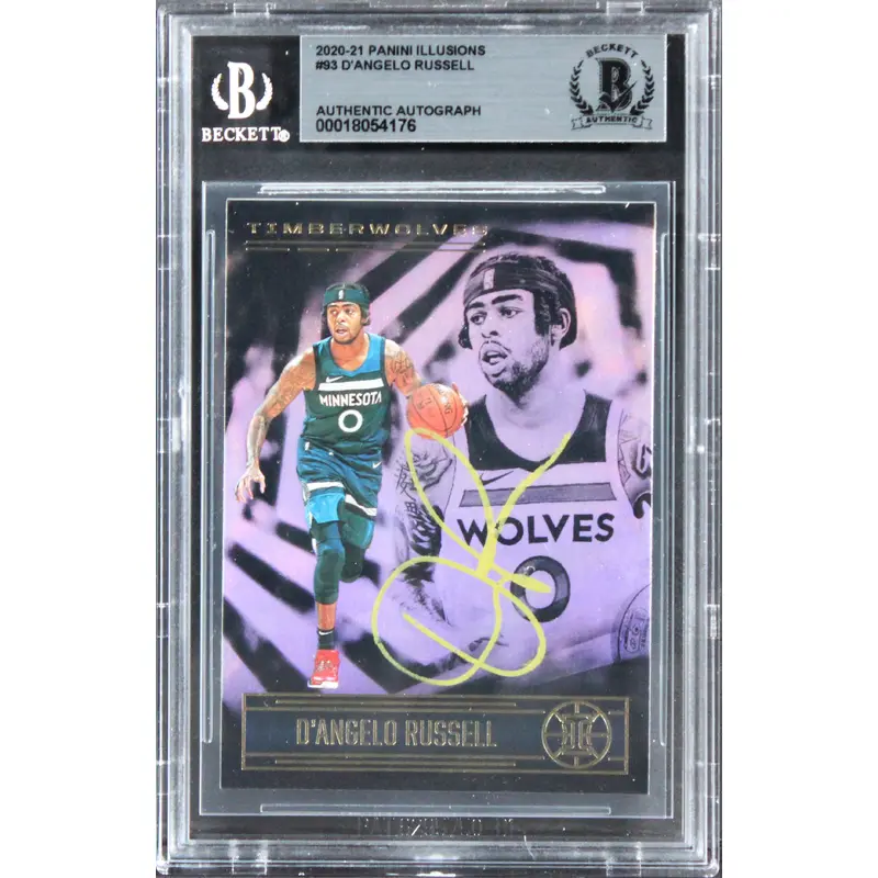 Timberwolves D'Angelo Russell Signed 2020 Panini Illusions #93 Card BAS Slabbed