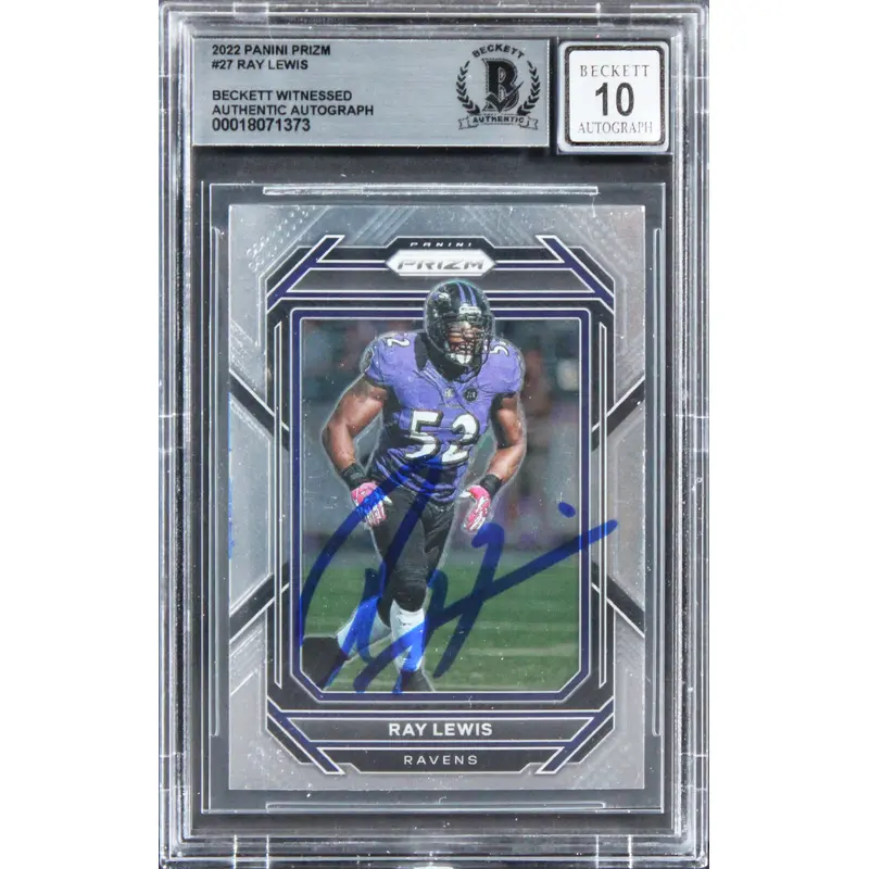 Ravens Ray Lewis Signed 2022 Panini Prizm #27 Card Auto Graded 10! BAS Slabbed